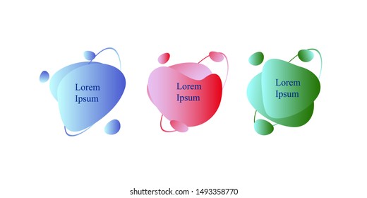Set of modern liquid color abstract geometric shapes. Fluid gradient elements for banner, logo, presentation, poster, flyer, brochure, social post. Eps 10 vector illustration.