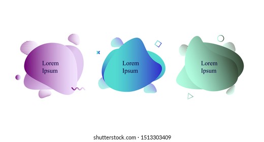 Set of modern liquid color abstract geometric shapes. Fluid gradient elements for banner, logo, presentation, poster, flyer, brochure, social post. Eps 10 vector illustration.