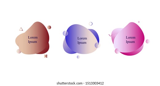 Set of modern liquid color abstract geometric shapes. Fluid gradient elements for banner, logo, presentation, poster, flyer, brochure, social post. Eps 10 vector illustration.