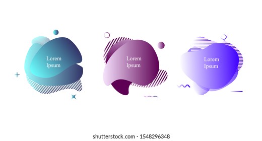 Set of modern liquid color abstract geometric shapes. Fluid gradient elements for banner, logo, presentation, poster, flyer, brochure, social post. Eps 10 vector illustration.