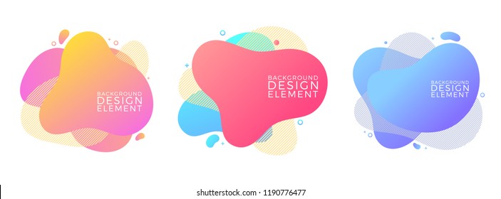 Set of modern liquid fluid abstract elements graphic gradient vector colored line banners shape template can use for logo, presentation, flyer, brochure