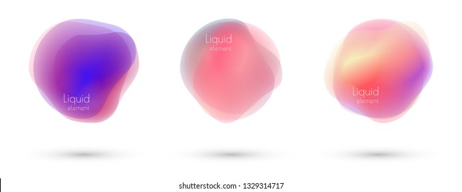 Set of modern liquid fluid abstract elements graphic gradient vector colored line banners shape template can use for logo, presentation, flyer, brochure 
