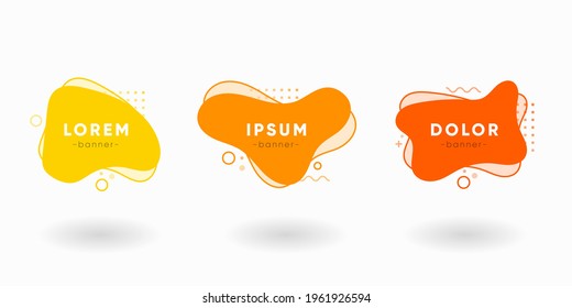 Set of modern liquid memphis style banner vectors. Trendy flat geometric fluid shapes. Collection of abstract minimal curvy bright creative template.