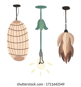 set of modern loft chandeliers. Fashionable lamps in scandinavian style concept. flat vector illustration. separate objects isolated on white background