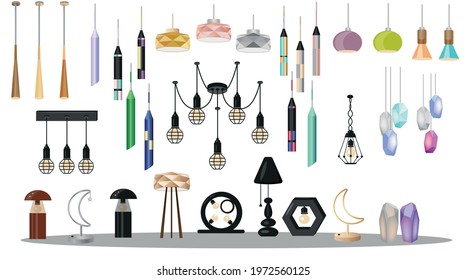 
Set modern loft lamps floor lamps. Ceiling lamps fashionable loft modern. Vector illustration.