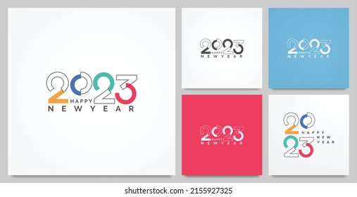 Set of modern logo text 2023 new year. 2023 new year design template for social media post and cover