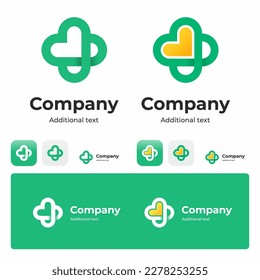 Set of modern logos and icons of medical and pharmacy subjects with heart