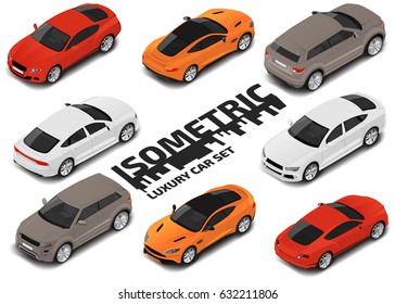 Set of Modern luxury cars. Vector isometric high quality city transport icon set.