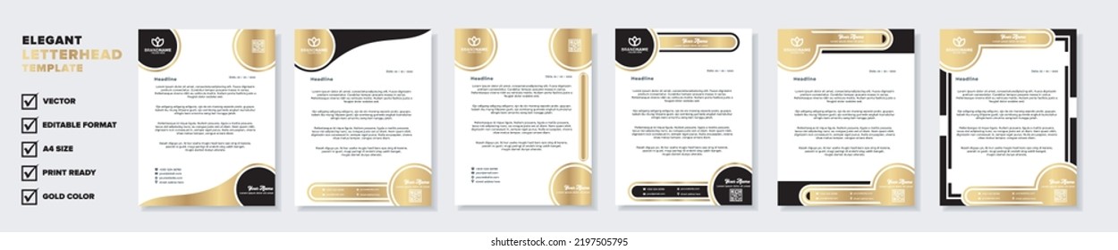 set of modern luxury letterhead template for stationery design all business corporate company. vector format editable A4. golden color for download.