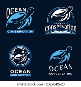 Set of Modern and Luxury Style for Ocean Conservation Logo. With a blue turtle sea and orca whale icon. Premium and Luxury Logo Template