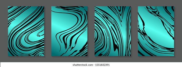 Set of modern luxury turquoise backgrounds for business or poster or greeting with black waves.