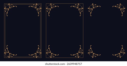 Set of modern magic witchcraft astrology frames with Four Elements, Corner frame, Black art deco frames. Decorative frame set. Vector vintage frames on white backgrounds