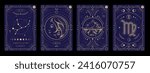 Set of Modern magic witchcraft cards with astrology Virgo zodiac sign characteristic. Vector illustration