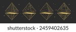 Set of Modern magic witchcraft cards with geometric pyramids or crystals. Line art occult vector illustration