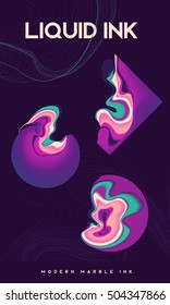 Set of modern marble splatters. Liquid shape in color. Design elements for your project.