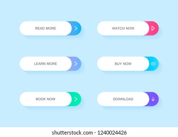 Set of modern material style buttons. Different gradient colors. Modern vector illustration flat style.