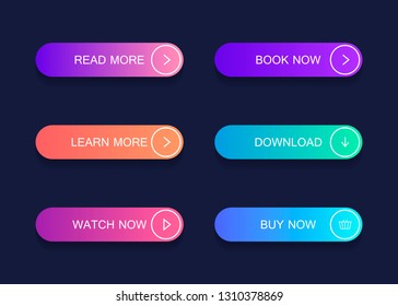 Set of modern material style buttons. Different gradient colors. Modern vector illustration flat style.