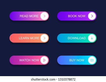 Set of modern material style buttons. Different gradient colors. Modern vector illustration flat style.