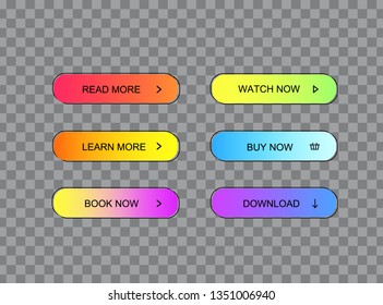 Set of modern material style buttons On transparent background. Different gradient colors. Modern vector illustration flat style
