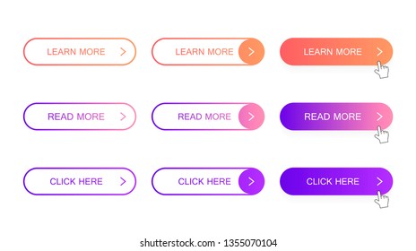 Set of modern material style buttons. Different gradient colors. Modern vector illustration flat style.