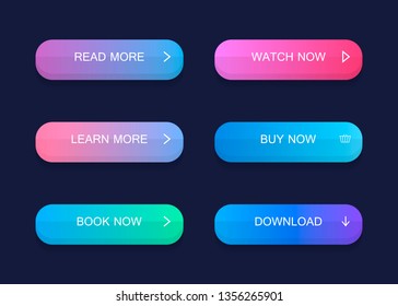 Set of modern material style buttons. Different gradient colors. Modern vector illustration flat style.