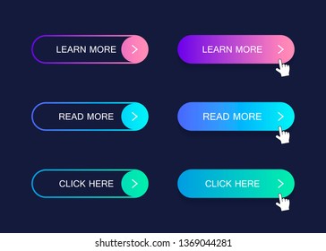 Set of modern material style buttons. Different gradient colors. Modern vector illustration flat style.