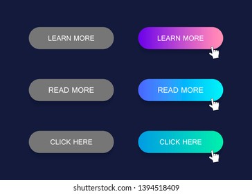 Set of modern material style buttons. Different gradient colors. Modern vector illustration flat style.