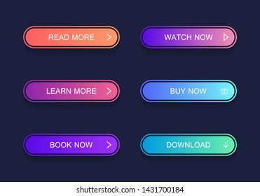 Set of modern material style buttons. Different gradient colors. Modern vector illustration flat style.