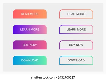 Set of modern material style buttons. Different gradient colors. Modern vector illustration flat style.