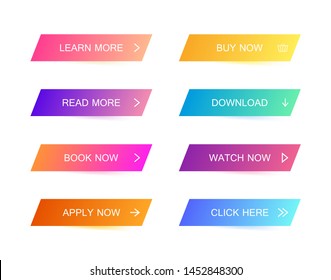 Set of modern material style buttons for website, mobile app and infographic . Different gradient colors. Modern vector illustration flat style.