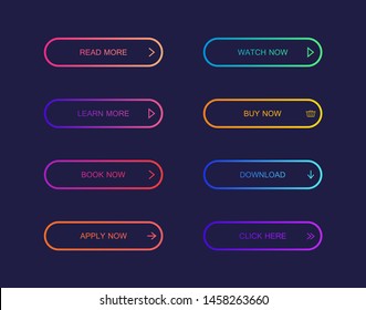 Set of modern material style buttons for website, mobile app and infographic . Different gradient colors. Modern vector illustration flat style.