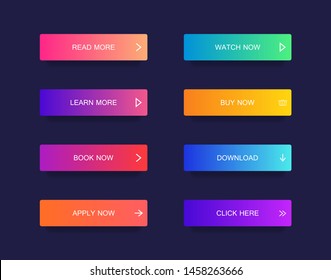 Set of modern material style buttons for website, mobile app and infographic . Different gradient colors. Modern vector illustration flat style.