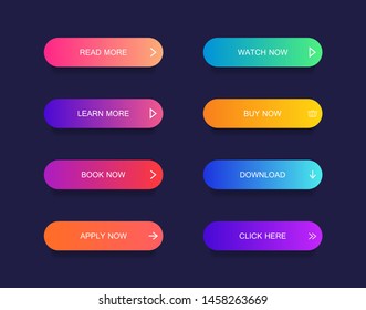 Set of modern material style buttons for website, mobile app and infographic . Different gradient colors. Modern vector illustration flat style.