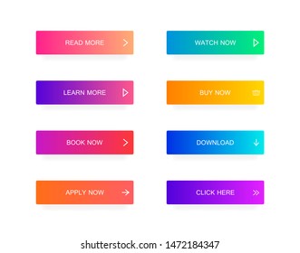 Set of modern material style buttons for website, mobile app and infographic . Different gradient colors. Modern vector illustration flat style.