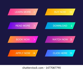 Set of modern material style buttons for website, mobile app and infographic . Different gradient colors. Modern vector illustration flat style.