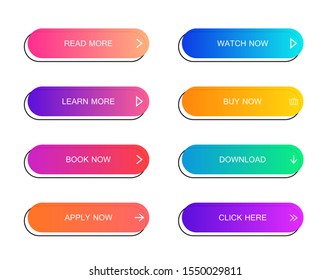 Set of modern material style buttons for website, mobile app and infographic . Different gradient colors. Modern vector illustration flat style.