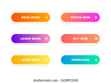 Set of modern material style buttons for website, mobile app and infographic. Different gradient colors. Modern vector illustration flat style.