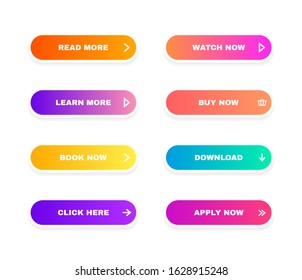 Set of modern material style buttons for website, mobile app and infographic. Different gradient colors. Modern vector illustration flat style.