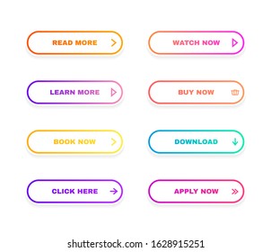 Set of modern material style buttons for website, mobile app and infographic. Different gradient colors. Modern vector illustration flat style.
