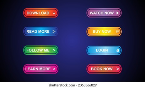 Set of modern material style buttons for website, mobile app and infographic . Different gradient colors. Modern vector illustration flat style.