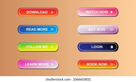 Set of modern material style buttons for website, mobile app and infographic . 