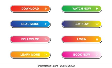 Set of modern material style buttons for website, mobile app and infographic . 