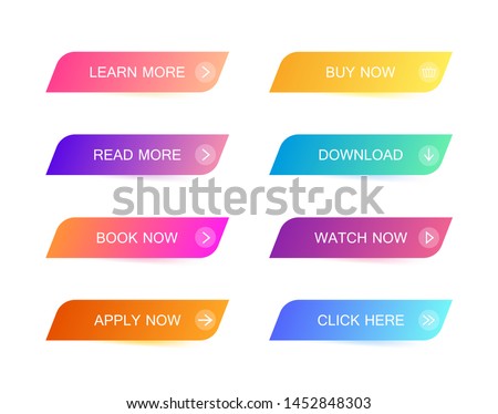 Set of modern material style buttons for website, mobile app and infographic . Different gradient colors. Modern vector illustration flat style.