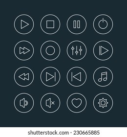 Set of modern media player icons, flat design. Isolated on black background. Vector illustration, eps 8.