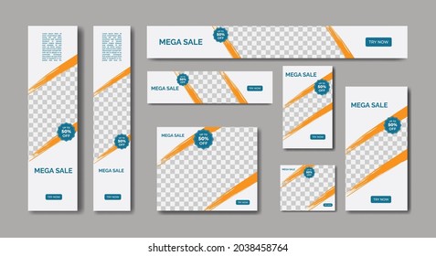 Set Of Modern Mega Sale Web Banners Template Design In Standard Sizes.  Ad Banner Size Template For Sales Promotion And Advertising