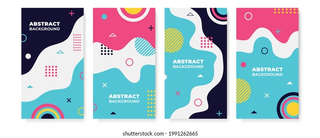 Set of modern memphis abstract background. Abstract minimalist geometric background. Modern colorful template vector with geometric shape patterns. Futuristic digital graphic design for banner, flier