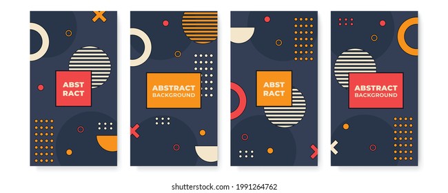 Set von modernen Memphis abstraktem Hintergrund. Abstrakter minimalistischer geometrischer Hintergrund. Moderner bunter Vorlagenvektor mit geometrischen Formmustern. Futuristisches digitales Grafikdesign für Banner, Flyer