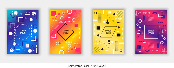 Set of modern memphis style covers. Colorful geometric background can be used brochure design, flyer, web banner, ads poster, magazine, flat cover for web. Vector illustartion.