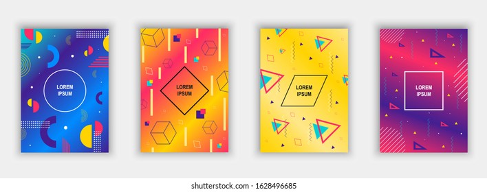 Set of modern memphis style covers. Colorful geometric background can be used brochure design, flyer, web banner, ads poster, magazine, flat cover for web. Vector illustartion.
