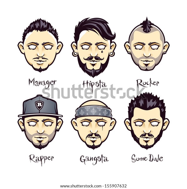 Set Modern Men Hairstyles Set Cool Stock Vektorgrafik